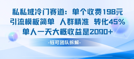 私域冷门赛道单个收费198米引流模板简单人群精准 45%的转化率单人一天大概收益多张-qingclm