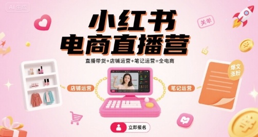 小红书电商直播营，直播带货+店铺运营+笔记运营=全电商-qingclm