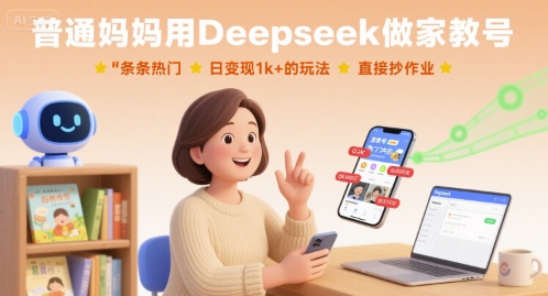 普通妈妈用Deepseek做家教号，条条热门，日变现1k+的玩法，直接抄作业-qingclm