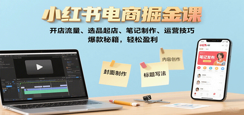 小红书电商掘金课：开店流量、选品起店、笔记制作、运营技巧，爆款秘籍，轻松盈利-qingclm