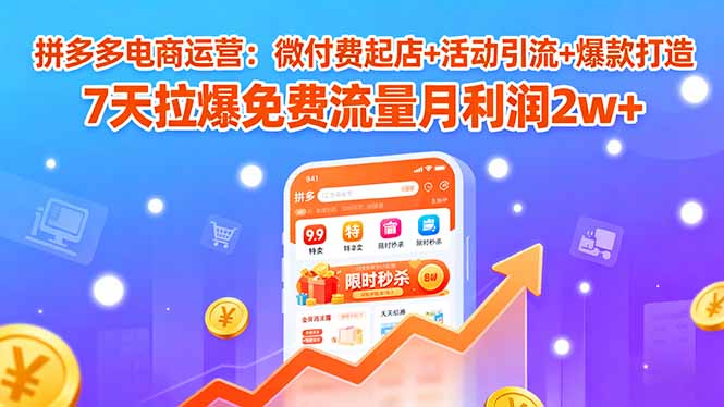 拼多多电商运营：微付费起店+活动引流+爆款打造 7天拉爆免费流量月利润2w+-qingclm