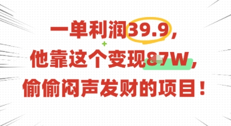 一单利润39.9，有人靠这个变现几十个，偷偷闷声发财的项目-qingclm