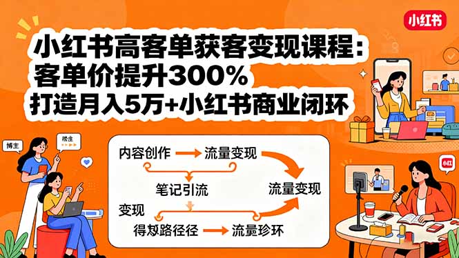 小红书高客单获客变现课程：客单价提升300%，打造月入10万+小红书商业闭环-qingclm