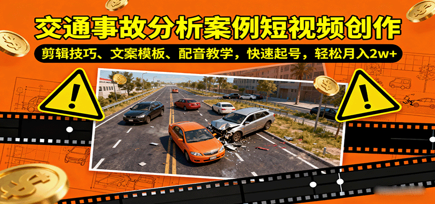 交通事故分析案例短视频创作，剪辑技巧、文案模板、配音教学，快速起号，轻松月入2w+-qingclm