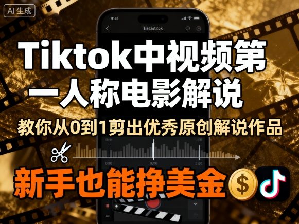 Tiktok中视频第一人称电影解说，教你从0到1剪出一个优秀的原创解说作品，新手也能挣美金-qingclm