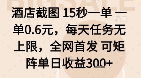 酒店截图项目，15秒一单，一单0.6米，每天任务无上限，全网首发可矩阵单日收益3张+【揭秘】-qingclm