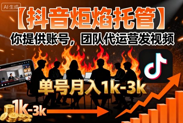 【抖音炬焰托管】你提供账号，团队代运营发视频，单号月入1k+【揭秘】-qingclm