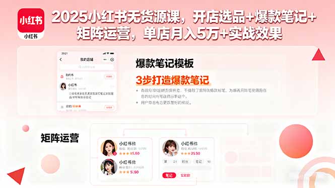 2025小红书无货源课，开店选品+爆款笔记+矩阵运营，单店月入5万+实战效果-qingclm