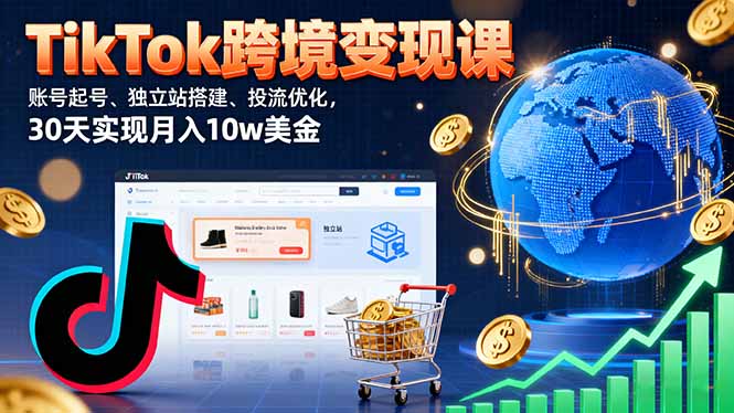 TikTok跨境变现课：账号起号、独立站搭建、投流优化，30天实现月入10w美金-qingclm