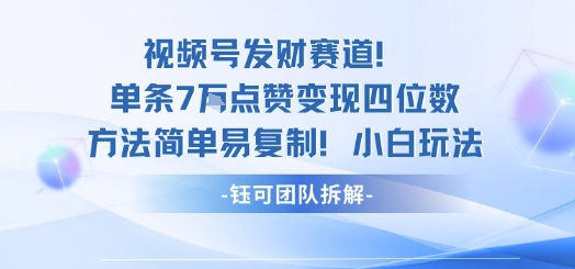 视频号发财赛道单条7W点赞变现四位数方法简单易复制小白玩法-qingclm