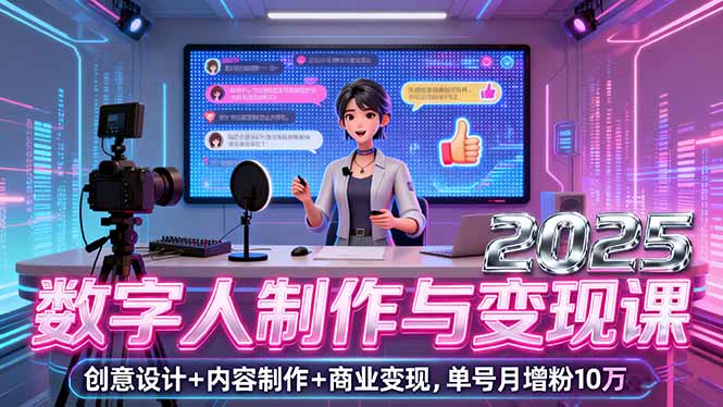 2025数字人制作与变现课，创意设计+内容制作+商业变现，单号月增粉10万+-qingclm