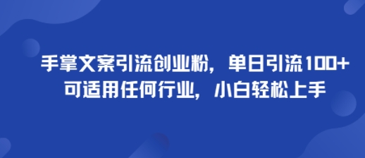 手掌文案引流创业粉，单日引流100+，可适用任何行业，小白轻松上手-qingclm