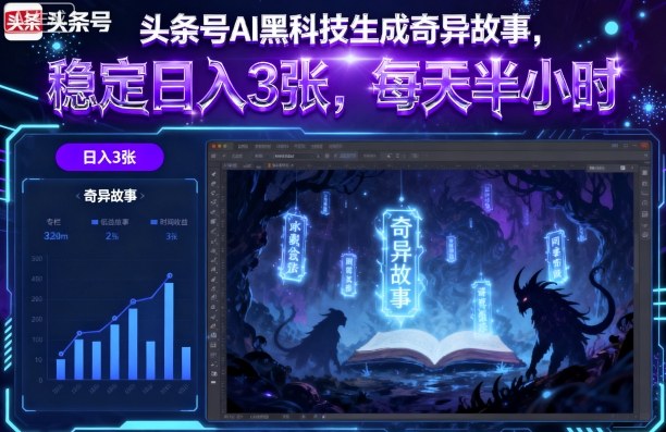头条号AI黑科技生成奇异故事，稳定日入3张，每天半小时-qingclm