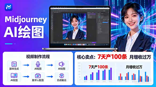 AI绘图照片开口说话视频制作：Midjourney+数字人，7天产100条月增收过万-qingclm