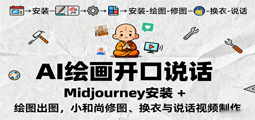AI绘画开口说话，Midjourney安装 + 绘图出图，小和尚修图、换衣与说话视频制作-qingclm