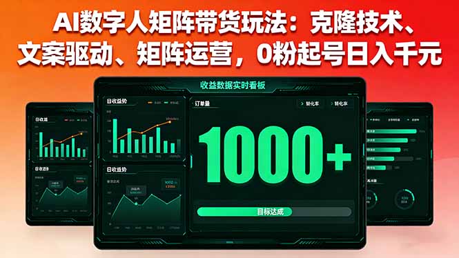 AI数字人矩阵带货玩法：克隆技术、文案驱动、矩阵运营，0粉起号日入千元-qingclm