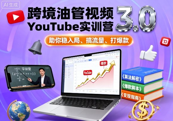 跨境油管视频YouTube实训营3.0，助你稳入局、搞流量、打爆款-qingclm
