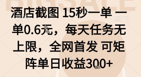 酒店截图15秒一单，一单0.6米，每天任务无上限，全网首发可矩阵单日收益3张【揭秘】-qingclm