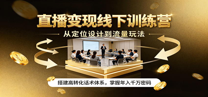 直播变现线下训练营，从定位设计到流量玩法，搭建高转化话术体系，掌握年入千万密码-qingclm