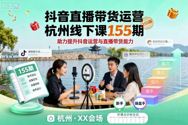 抖音直播带货运营杭州线下课155期，助力提升抖音运营与直播带货能力-qingclm