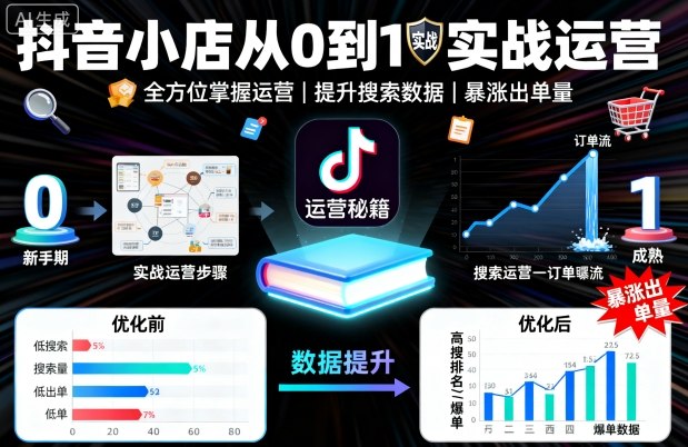 抖音小店从0到1实战运营，帮你全方位掌握小店运营，提升搜索数据与出单量-qingclm