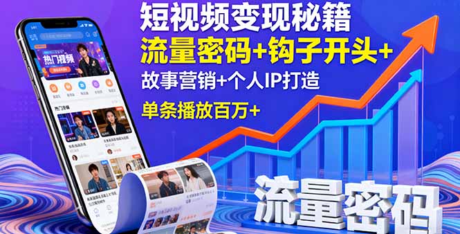 短视频变现秘籍，流量密码+钩子开头+故事营销+个人IP打造，单条播放百万+-qingclm