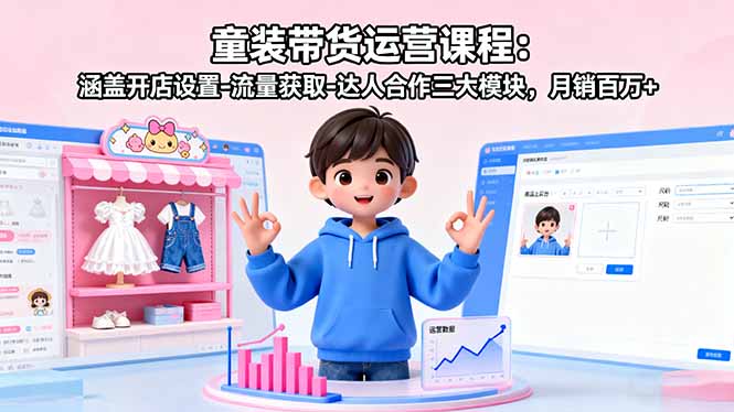 童装带货运营课程：涵盖开店设置-流量获取-达人合作三大模块，月销百万+-qingclm