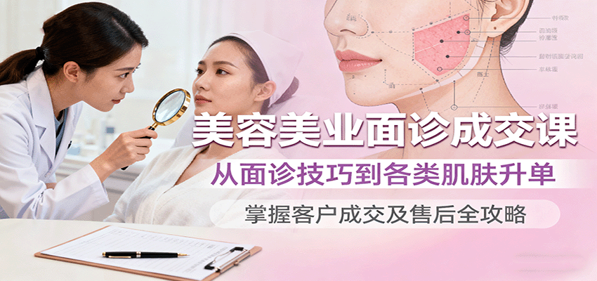 美容美业面诊成交课，从面诊技巧到各类肌肤升单，掌握客户成交及售后全攻略-qingclm