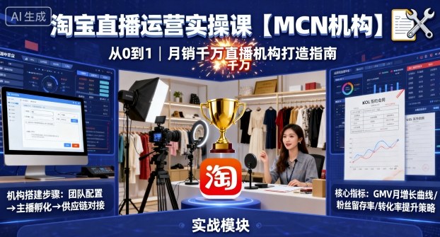 淘宝直播运营实操课【MCN机构】，从0到1做一家月销千W的直播机构-qingclm