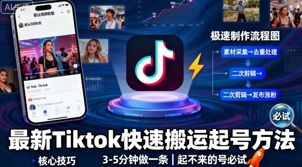 最新Tiktok快速搬运快速起号方法，3-5分钟做一条，起不来的号可以试试-qingclm